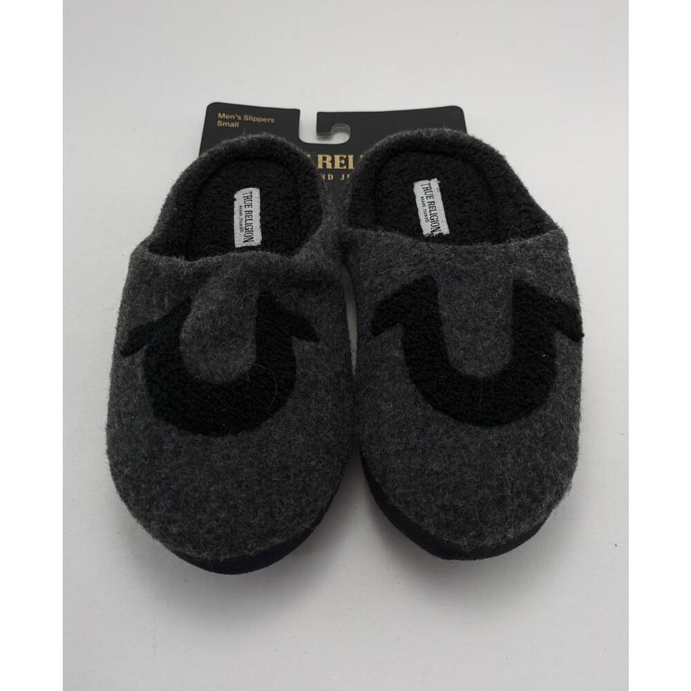 NWT Mens True Religion Brand Jeans Black Grey Comfort Slippers‎ Size Small S